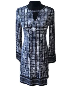 MICHAEL Michael Kors Long Bell Sleeve Jersey Knit Dress XS Black/White Plaid.